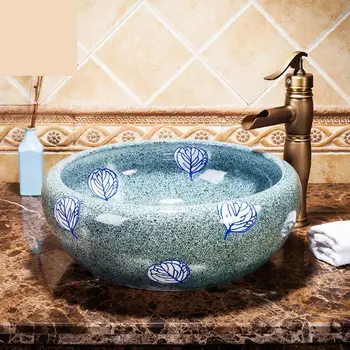 

Europe Vintage Style Ceramic Art Basin Sinks Counter Top Wash Basin Bathroom Vessel Sinks wash basin sink leaf pattern