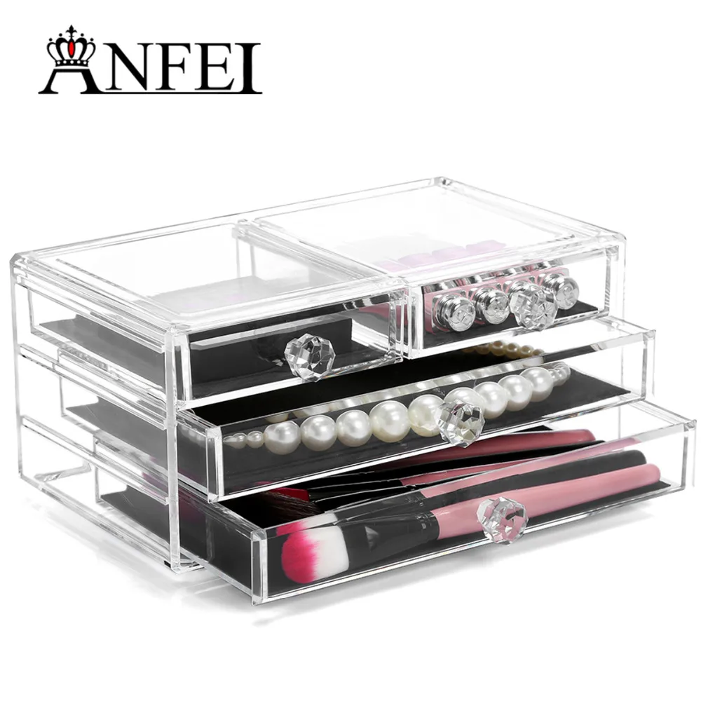 Large Acrylic Makeup Organizer With 2 Large And 2 Small Drawers