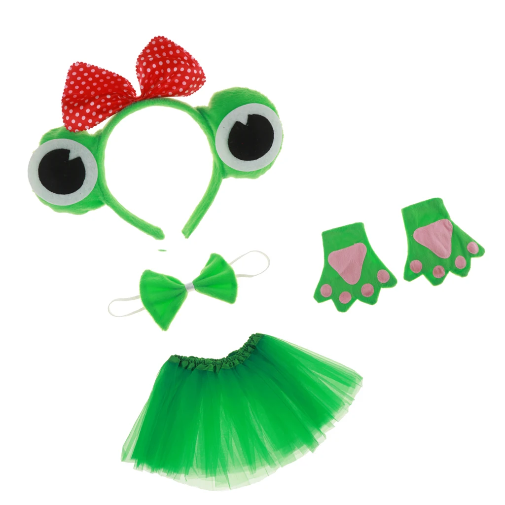 4 Pieces Frog Bowknot Headband Bow Tie Gloves Tutu Dress Cosplay Fancy Dress