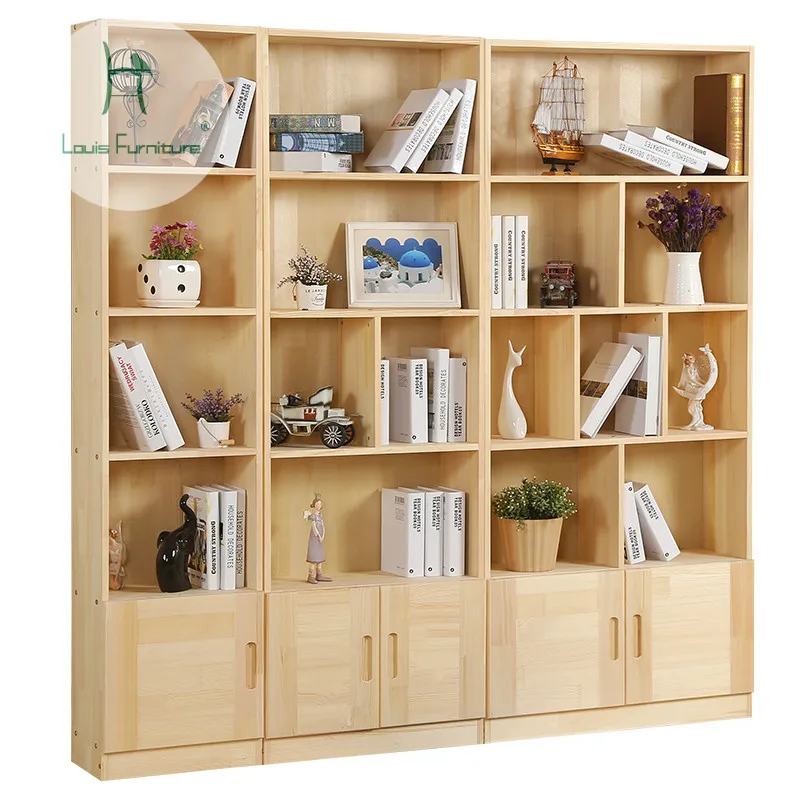 Solid Wood Bookcase Bookshelf Door Modern Simple Large