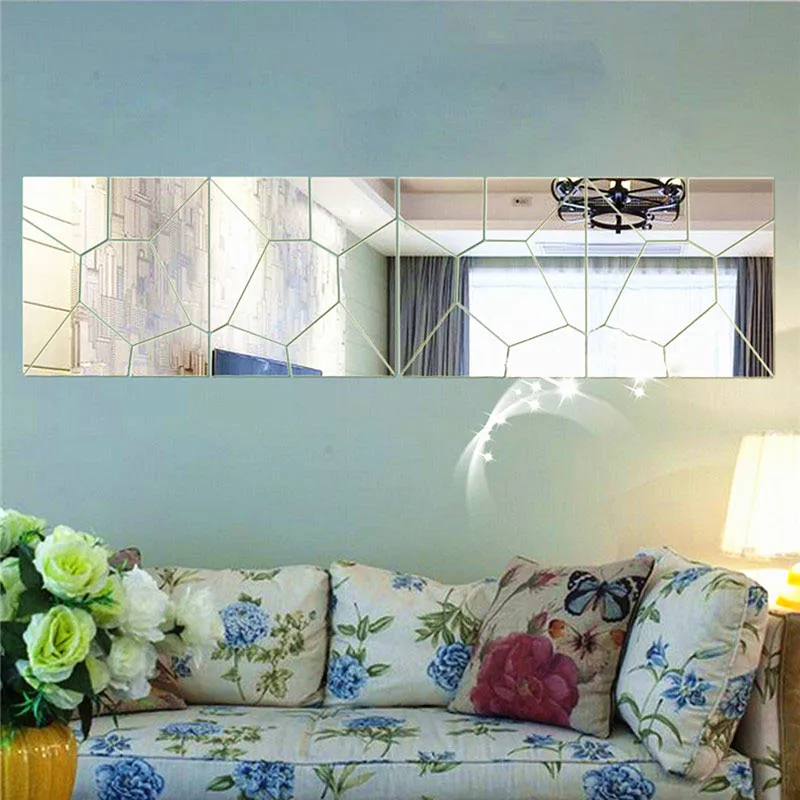 7 قطع 18*18 سنتيمتر تموج نمط quare مرآة فسيفساء بلاط ملصقات الحائط 3d صائق المنزل الديكور diy ل غرفة المعيشة السقيفة
