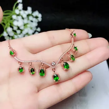 

shilovem 925 sterling silver Natural diopside pendants fine Jewelry plant women trendy wedding open wholesale blp0304354601agt