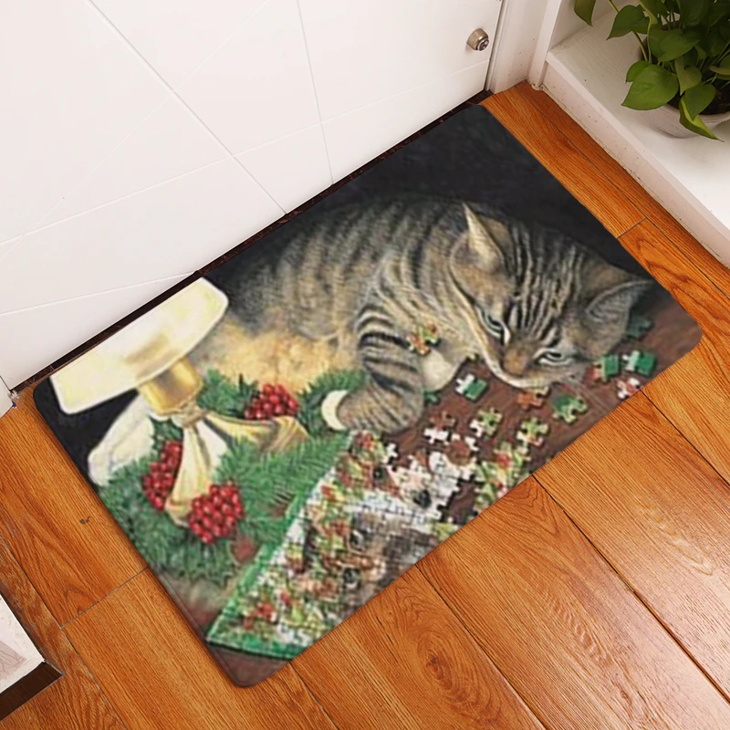 Nordic INS style printed door mat Cat cartoon carpet plant mat bedroom door bed covered with blanket