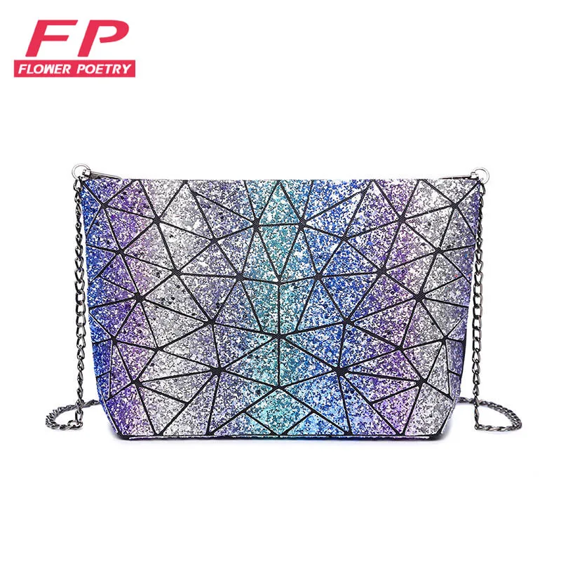 New Geometry Laser Handbag Bags Women Chain Bag Tote Lightnig Luminous Women Shoulder Bags Plain Folding Messenger Bag Bolso