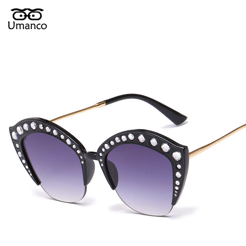 

Umanco Fashion Candy Colors Women Cat Eye Sunglasses With Rhinestone Big Gradient Eyewear Female Metal Legs Beach Goggles UV400