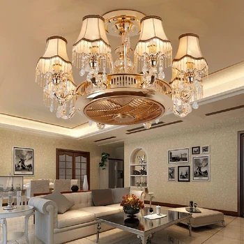 

led e14 European Alloy Crystal Fabric Ceiling Fan LED Lamp.LED Light.Ceiling Lights.LED Ceiling Light.Ceiling Lamp For Foyer