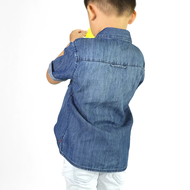 HSBJ1611001--2Boys Denim Shirts Teens Solid Tops Short Sleeve Shirts Pocket Buttons Kids Junior Clothing Children 4-16 Years