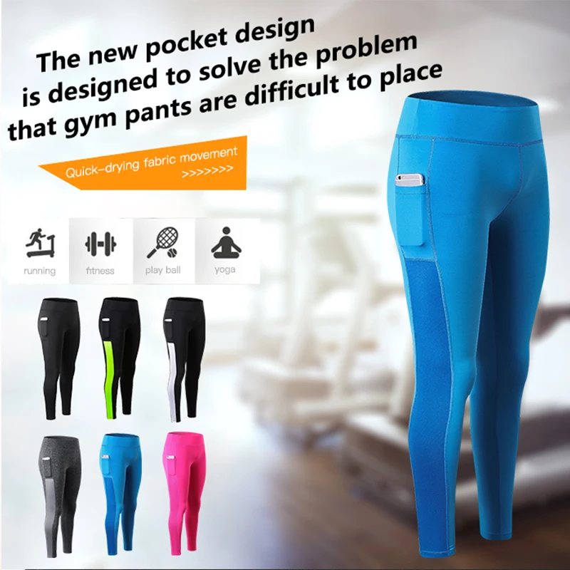 

2019 New Sexy Girls Pocket Gym Yoga Long Pants Sports Trousers Women Compression Running Pants Skinny Fitness Tight Leggings