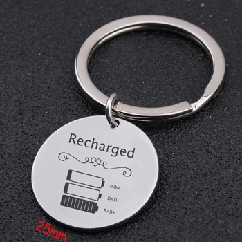 

Hand Stamped Stainless Steel Round Keychain Engraved Recharged Baby Full For Parents Gift From Children Charm Key Ring