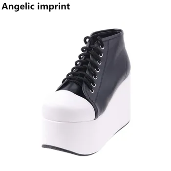 

Angelic imprint mori girl Women platform shoes lady lolita ankle Boots woman princess high heels pumps short boots 33-47 lace up