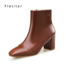 Fletiter New Women's boots Autumn Winter Genuine Leather Boots Woman Basic High Top Ankle Boots Booties Pump Med Heels Shoes fedonas new women basic ankle boots autumn winter high heels martin shoes woman brand elegant genuine leather office pumps