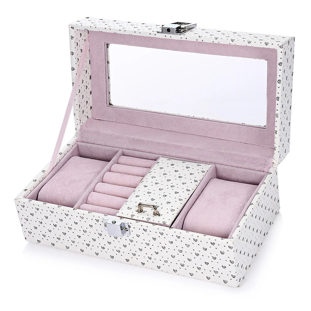 High Quality Watch Box Jewel Windowed Organizer Storage Bracelets Rings Earrings Holder Shining Heart Pink Organizer Watches Box (6)
