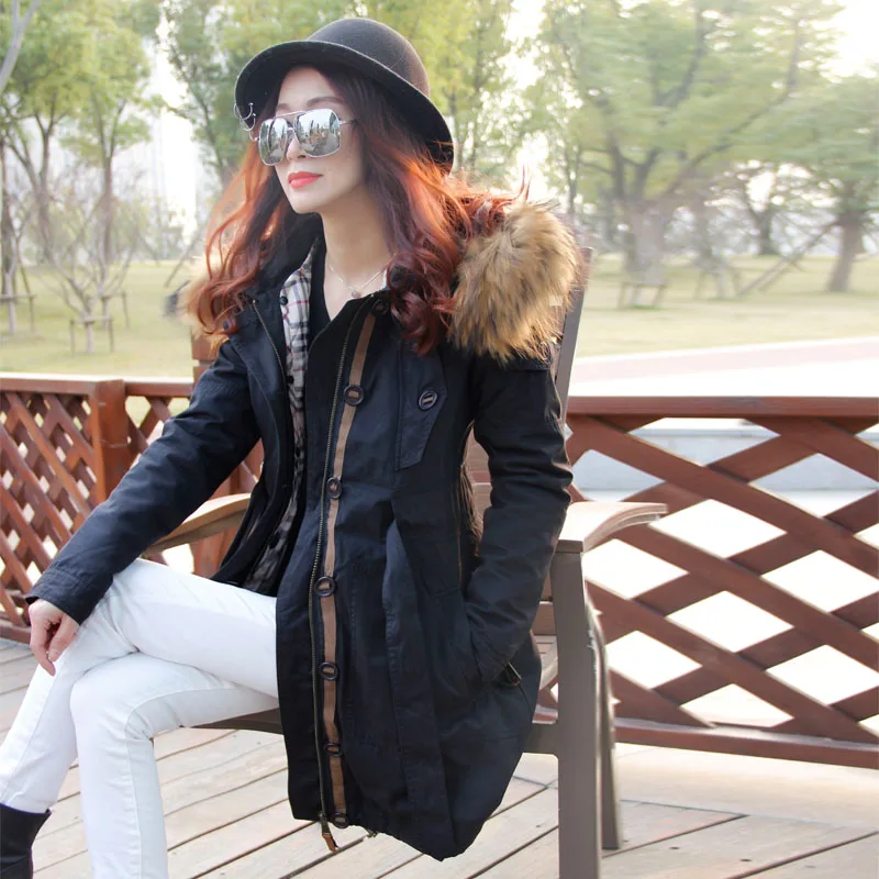 2022 fashion winter new long Natural raccoon fur collar casual jacket women