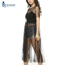 EFINNY черное платье женское летнее сексуальное Сетчатое платье женское модное винтажное платье с круглым вырезом и коротким рукавом Vestidos