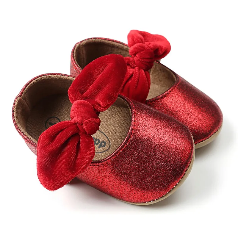 Красный PU детская обувь 2018 детские первые ходоки лук на мягкой подошве новорожденных девочек тапки Prewalker Детские Мокасины