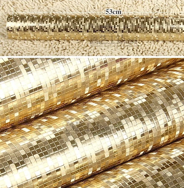 

Luxury Plain Gold Wallpaper Roll Texture Mosaic Waterproof PVC Reflective Glitter Paper golden wedding wall coverings