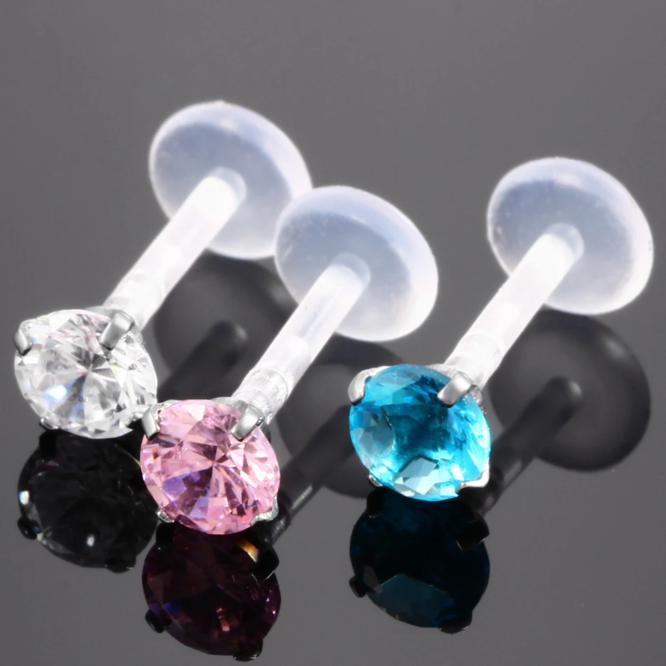 Bagues à lèvres en cristal PTFE Bioplast 16G, 1 pièce, Piercing, fil interne, gemme Labret, oreille, Tragus, Sexy, bijoux pour le corps, Piercing