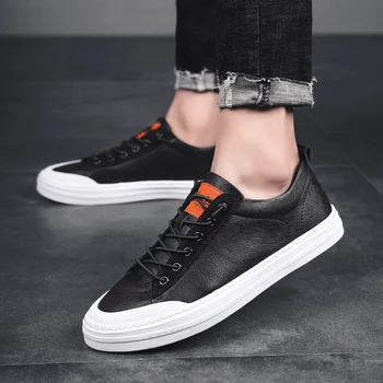 

Brand Genuine leather shoes Men Breathable Flat lace up fashion outdoor comfortable Man Shoes Soft White Black Sneakers j3