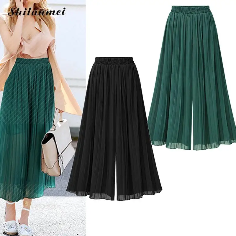 

2018 summer women trousers palazzo wide leg high waist trousers causal loose pants pantacourt femme ete Chiffon harem pants
