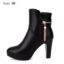 Женские ботильоны сезона весна-осень на шпильке короткие женские сапоги на платформе высокое качество большой размер 34-40 41 42 43