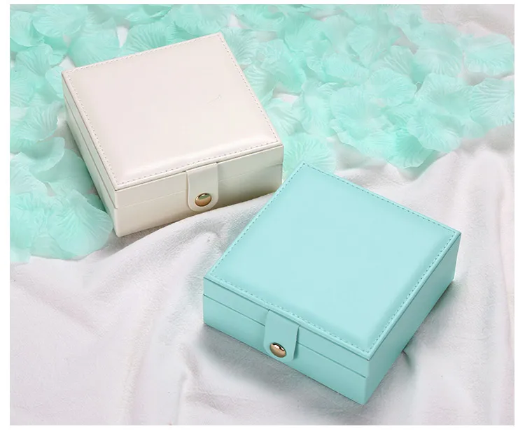 Travel Portable Jewelry Box Korean Cute Button Leather Jewelry Box Ring Earring Holder Display Jewellery Organizer Gifts Boxes