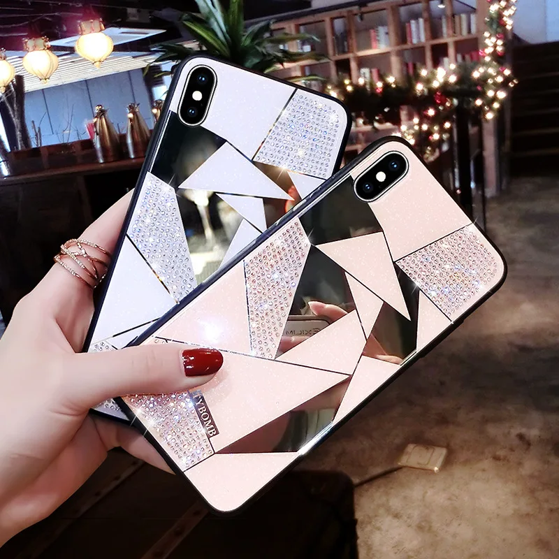 

Stylish personality full mirror anti-fall explosion-proof tempered glass mobile phone case for iphone 6 6S 7 8 Plus X XS Xr Max