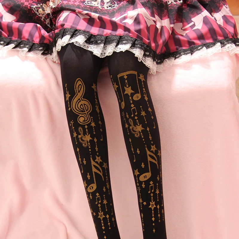 

Japanese autumn winter sweet lolita tights note pendant printing gothic lolita pantyhose kawaii girl loli cos