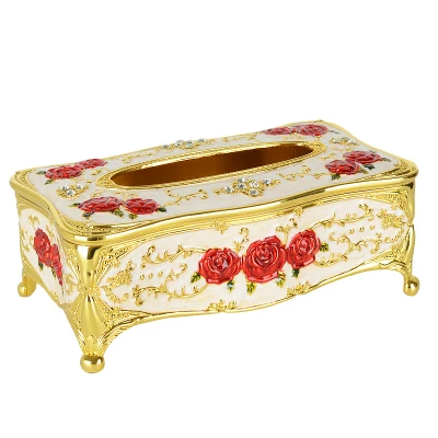 Европейский стиль креативная коробка ткани для гостиной роскошный домашний декор металлический поднос отель KTV коробка для салфеток - Цвет: redgold
