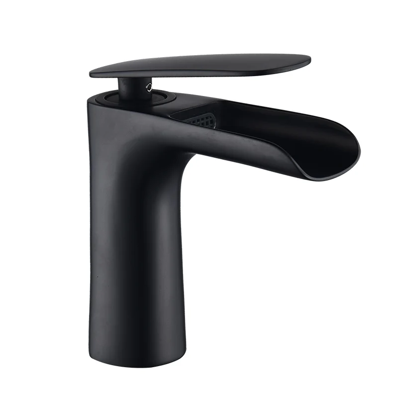 Bathroom Basin Faucet Black/White Baking Solid Brass Faucet Sink Mixer Tap Hot and Cold Waterfall Basin Lavtory Faucet - Цвет: black