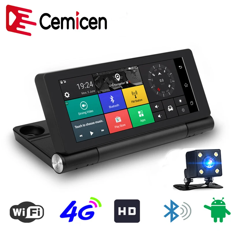 

Cemicen 7" 4G Wifi ADAS Car DVR Dash Camera Android 5.1 Full HD 1080P GPS Navigation Video Recorder Bluetooth Dual Lens Dash Cam