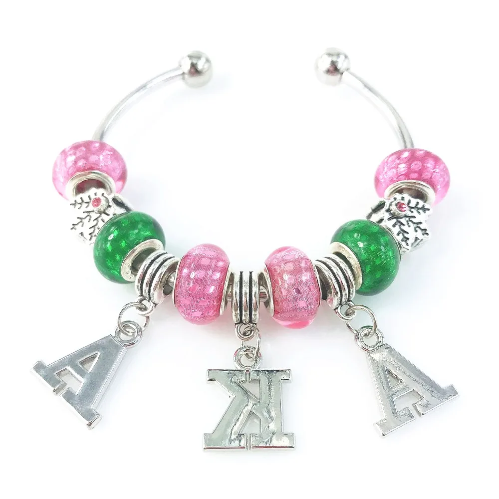 AKA sorority crystal big hole bracelet for Alpha Kap Alpha silver Lobster Clasp big hole beads sbracelet jewelry