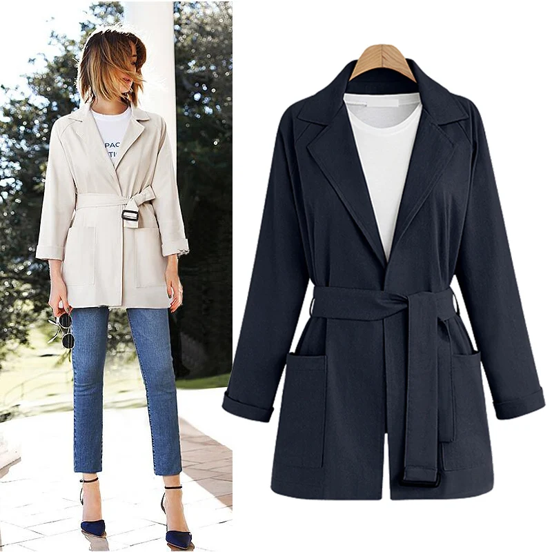 

2018 Autumn Winter Fashion European Trench Coat For Women Windbreaker Turn-Down Collar Slim Long Trench Belt
