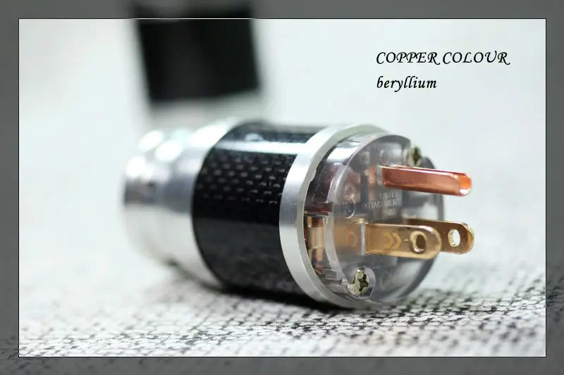 

Free shipping one pair Copper Colour Red Copper Gold plated Carbon shell US Power Plug +IEC Plug