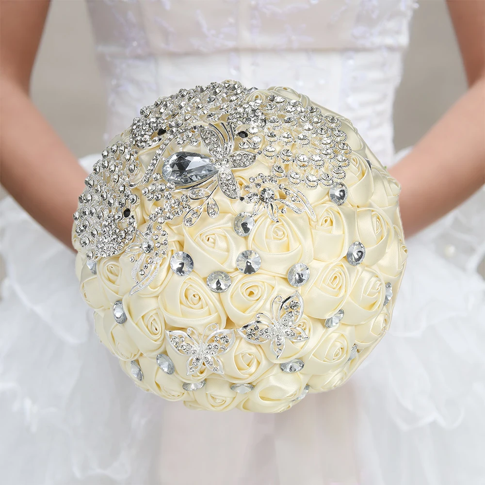 18cm Handmade Wedding Bouquet with Artificial Rhinestone Bridal Wedding