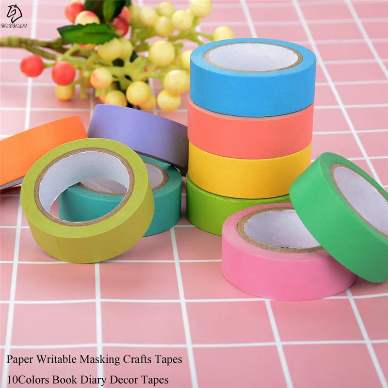

1.5cm*10M Multi Purpose Paper Washi Tape Candy Color DIY Writable Sticky Masking Crafts Tape For Book Diary Decor 10 Colors