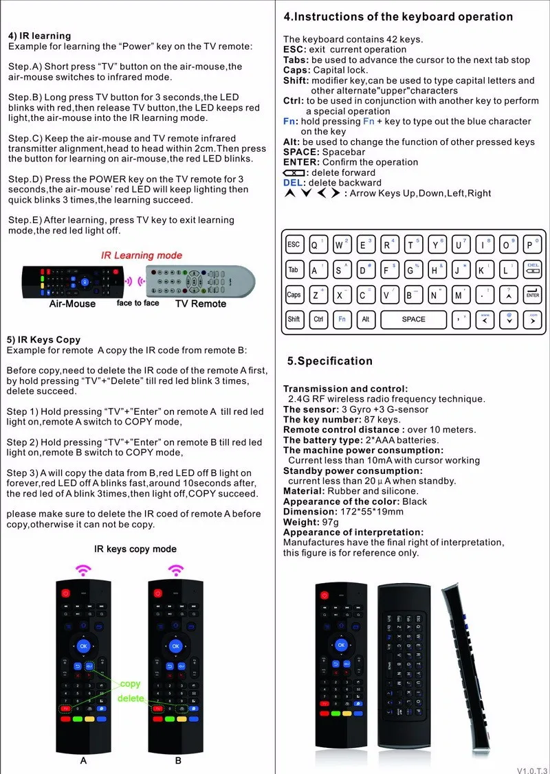 Русская T3 подсветка Mic 2,4G Fly Air mouse MX3 T3M с микрофоном мини клавиатура ИК-обучения беспроводной пульт дистанционного управления геймпад с подсветкой