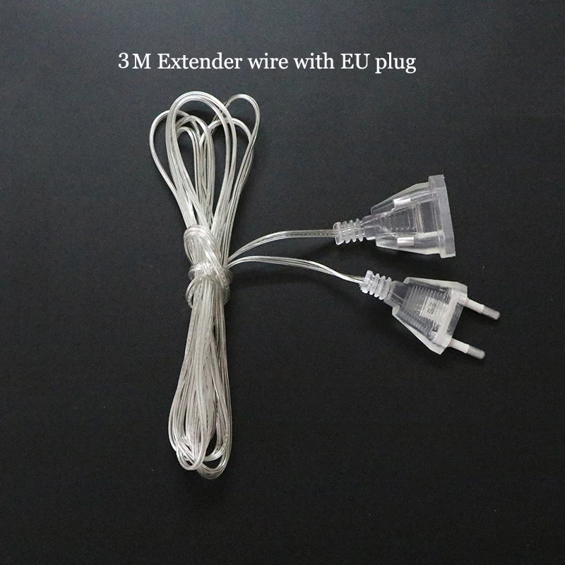 Wholesale 3M Extender Transparent Wire EU plug/US plug for LED String