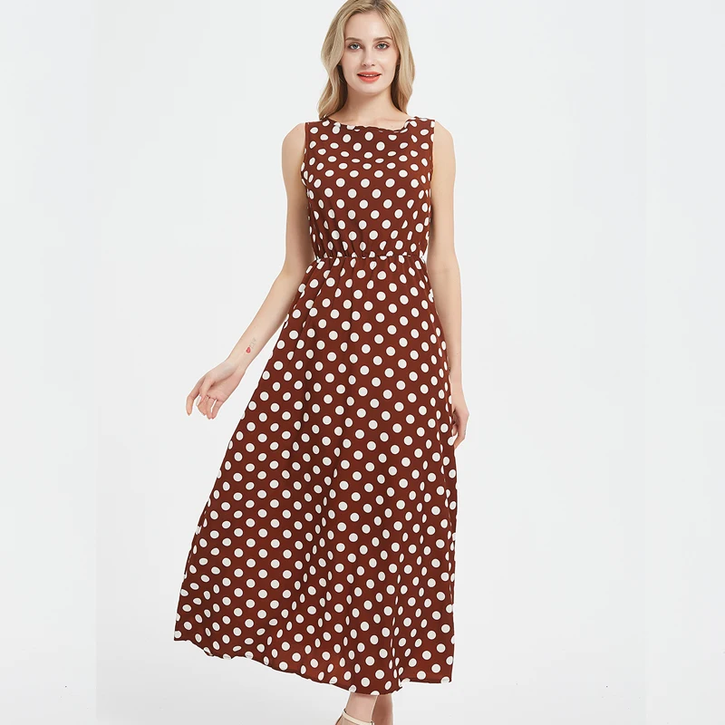 

Palka Dot Summer Maxi Dress Women 2019 Bohemian Ankle-Length Elegant Tank Straight Empire Vestido Beach Boho Brand Long Sundress
