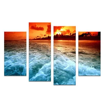 

4 PCS The Best Selling Tropical Sunset Wall Painting Print On Canvas For Home Decor Ideas Paints On Wall Pictures Art