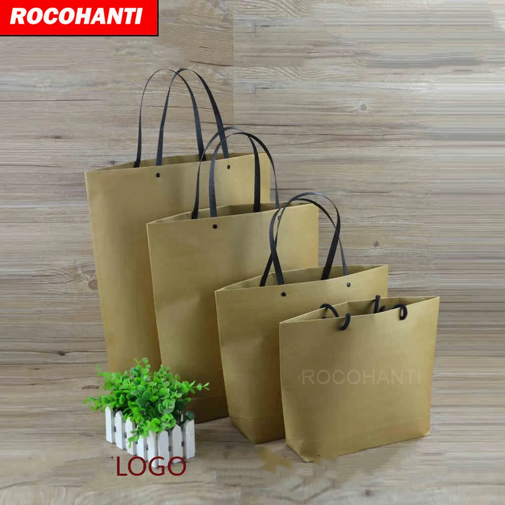 100PCS Customized Kraft Paper Shopping Bag With Thick Black String
