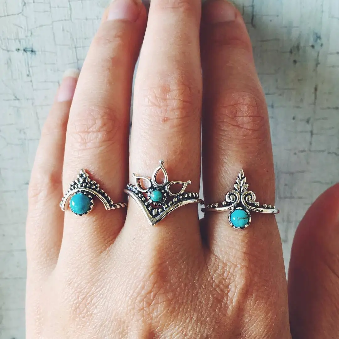 

Retro Style Simple Stone Rings Set Female Bohemian 2018 Fashion Jewelry Women Midi Rings Ladies Party Tail Ring Knuckle Ring