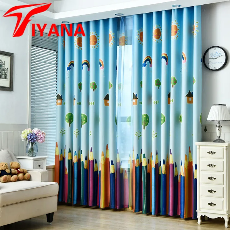 

Tiyana New Cartoon Style Color Pencils Window Cloth Sheer Tulle Voile Curtain Drape for Kids Living Room Bedroom Custom P178Z20