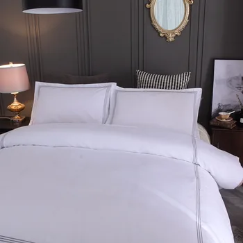 

3 pieces White Duvet Cover Set With Sham for Queen or King Size Emboridery Bed Home Textiles Sanding Soft Feeling Parure De Lit