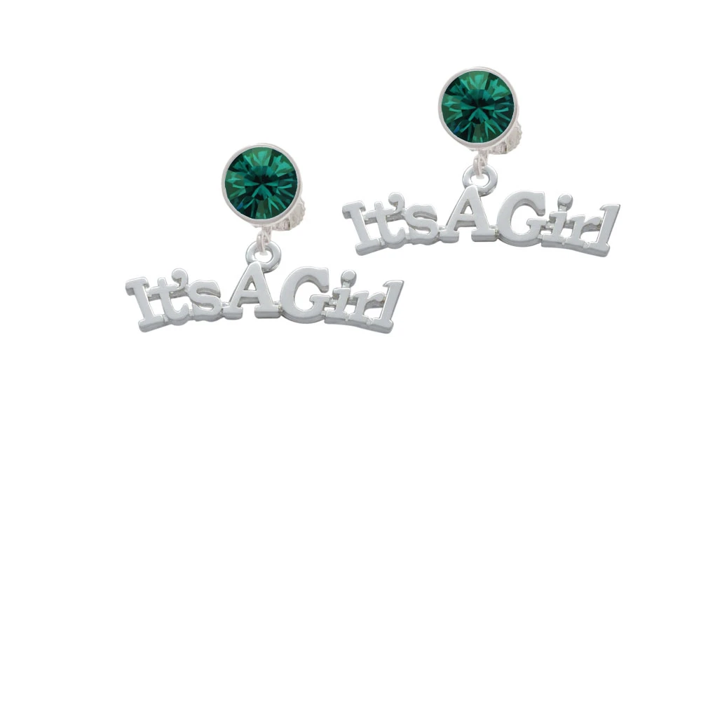 Large ''It's a Girl'' Crystal Clip On Earrings (5)