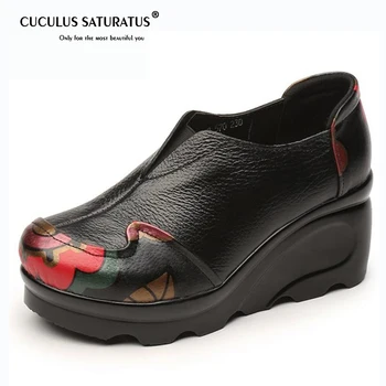 

Cuculus 2020 Spring Autumn Genuine Leather Shoes Ladies' Comfortable High Heeled Thick Bottom Casual Shoes Wedges 1791