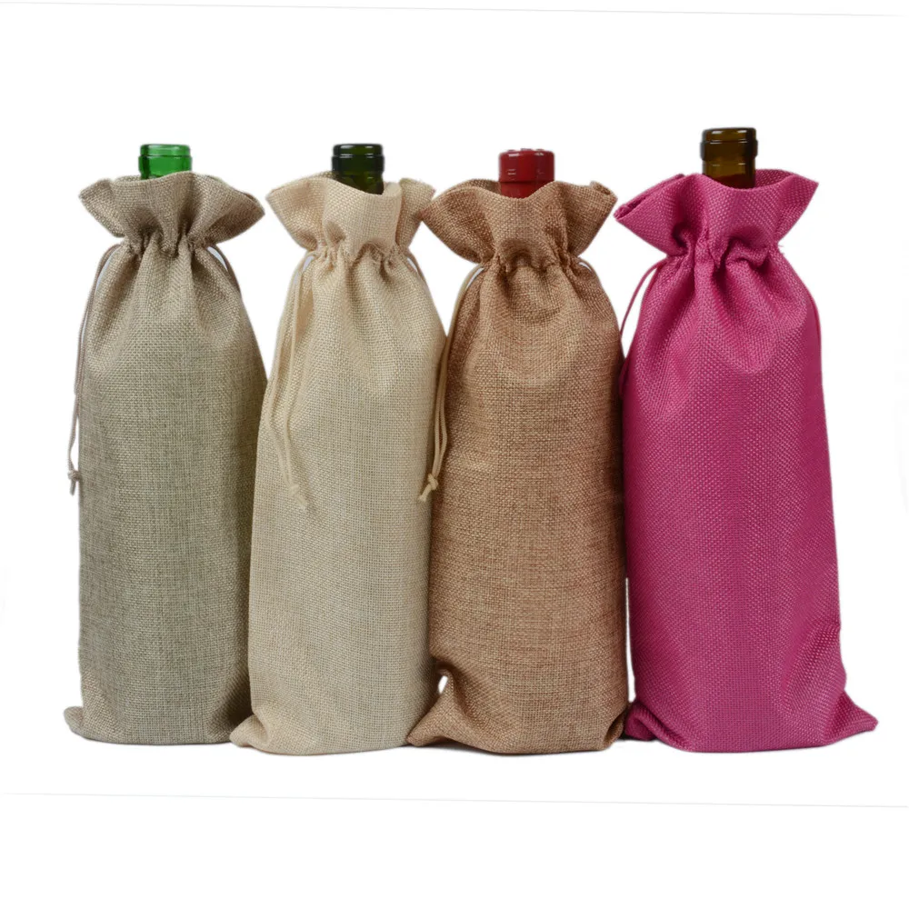 Burlap Wine Bag 10 Wine Bottle Gift Bags With Drawstring For Wedding 