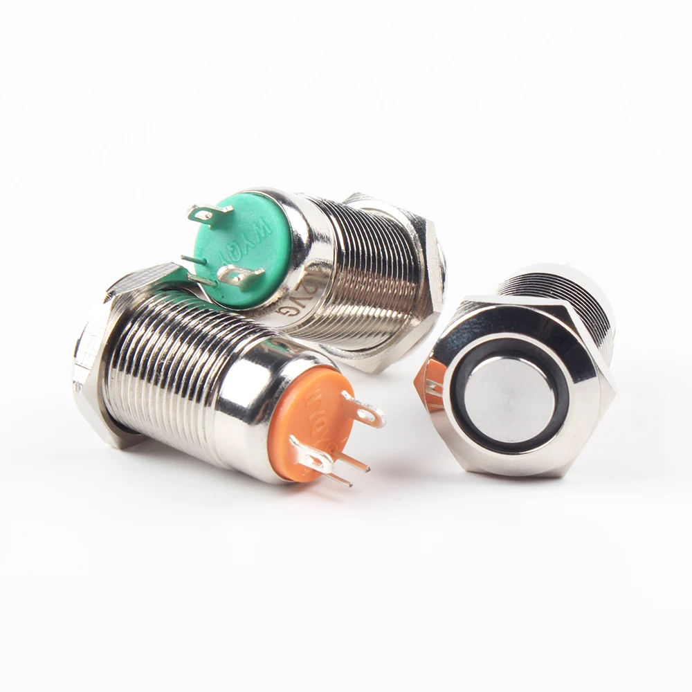 12mm metal push button waterproof self-locking nickel brass switch ring illuminated Latching 12GTHX.S 3V 12V 220V 24V 110V 5V 6V