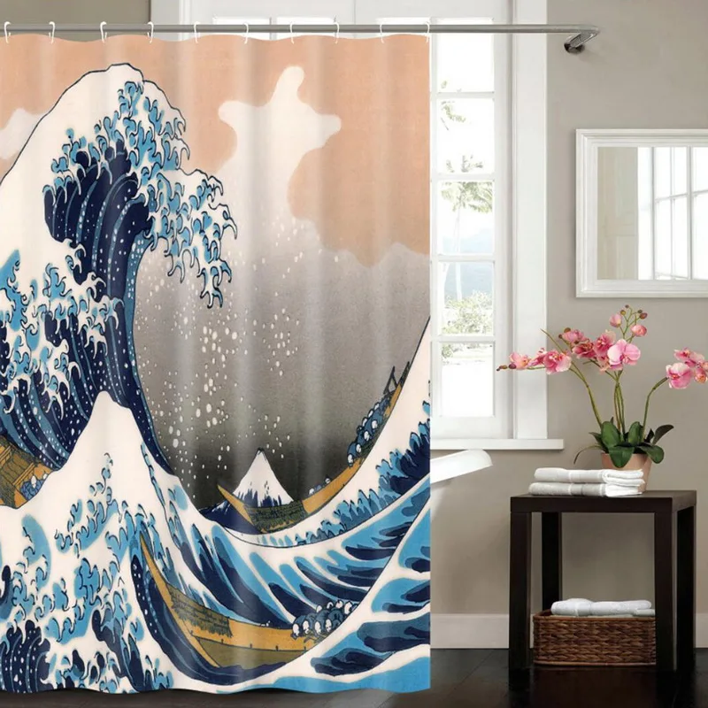 The Great Wave Off Kanagawa Индивидуальные Водонепроницаемый полиэстер ткань Ванная комната