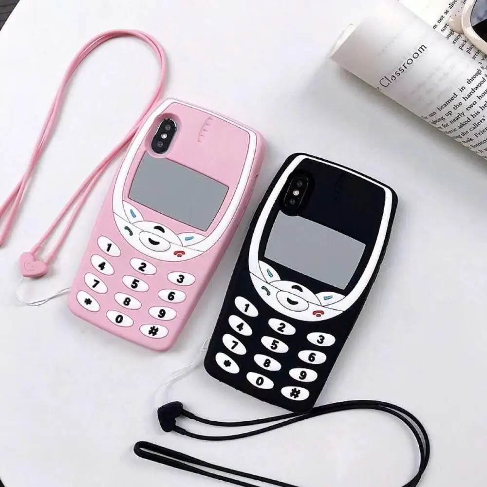 

Pink 3D retro nostalgic mobile phone shell shape safety anti-drop silicone soft cover for iphone MAX XS XR 7 8plus phone cases