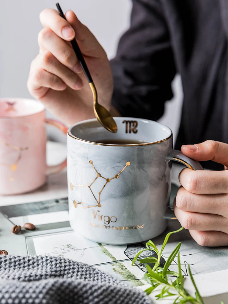 

Marble pattern ceramics mugs male and female couples constellation mugs office coffee mugs water mugs